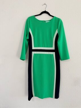 Liz Claiborne Green, Navy and White Colorblock Midi Dress